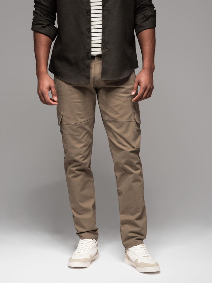 Spodnie męskie cargo STRAIGHT LEG z kieszeniami zapinanymi na zamek – khaki V3 OM-PACG-0204