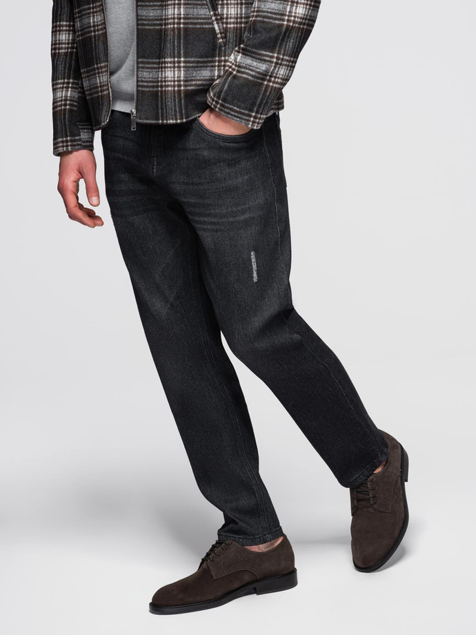 Spodnie męskie jeansowe z przetarciami REGULAR FIT - czarne V2 OM-PADP-0241