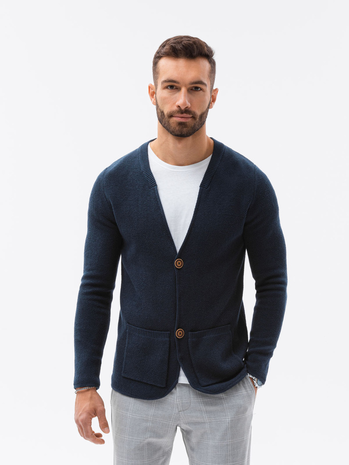 Sweter męski kardigan  - granatowy V3 E193