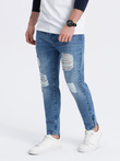 Męskie spodnie jeansowe taper fit z dziurami - niebieskie V3 P1028