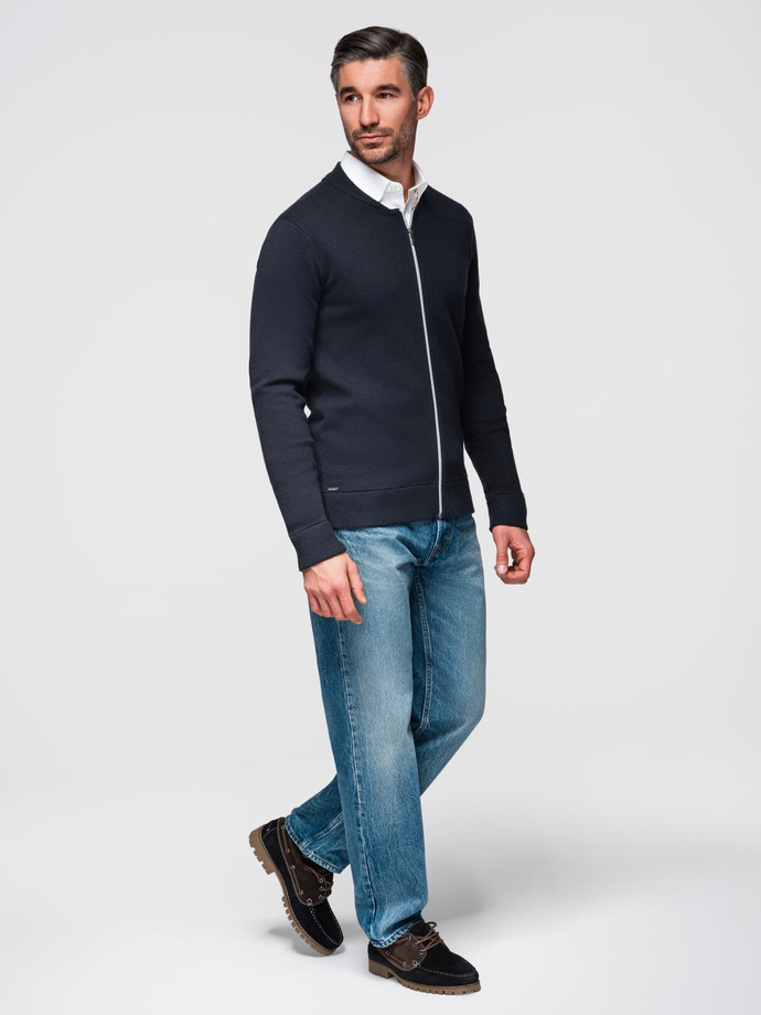 Sweter męski gładki na zamek  – granatowy V1 OM-SWZS-0146