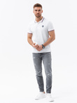 Koszulka męska polo z kontrastowym wykończeniem - biała V4 S1635