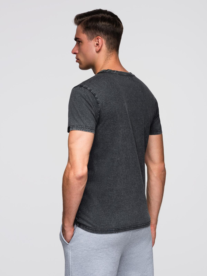 T-shirt męski z efektem sprania – czarny V1 OM-TSWT-0116