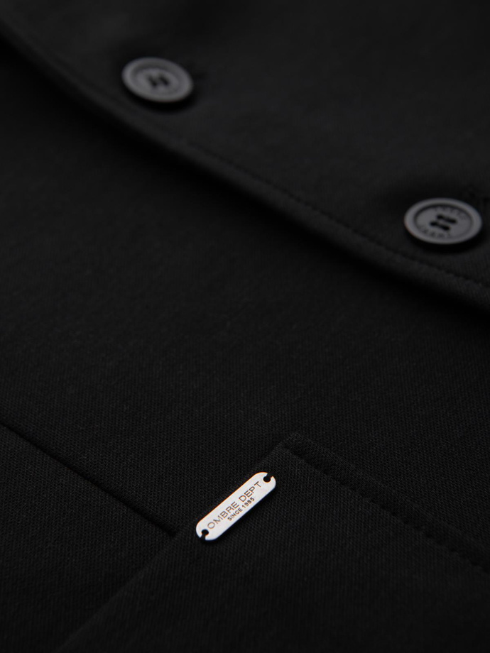 Marynarka męska SLIM z dzianiny o subtelnej strukturze – czarna V2 OM-BLZB-0101