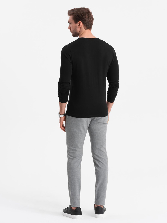 Komplet męskich longsleeve'ów SLIM FIT z dekoltem typu V i logotypem 2-pak – 2x czarny V5 Z103