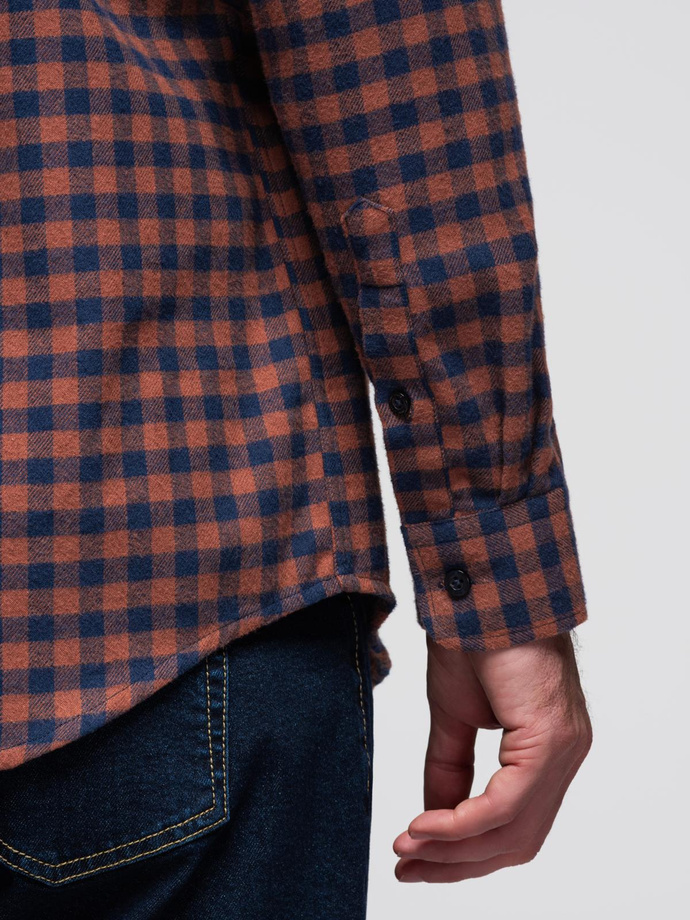 Koszula męska flanelowa w kratę - granatowo-ceglasta V6 OM-SHCS-0150