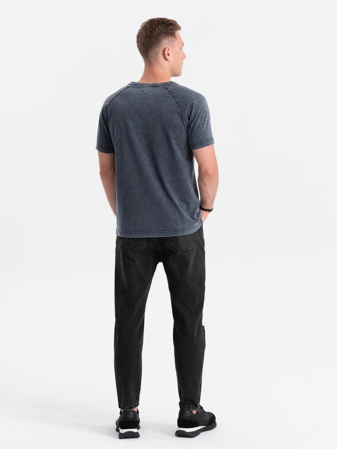T-shirt męski z dekoltem henley - granatowy V2 S1757