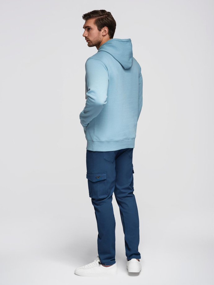 Bluza męska dresowa BASIC kangurka z kapturem - niebieska V7 B1674