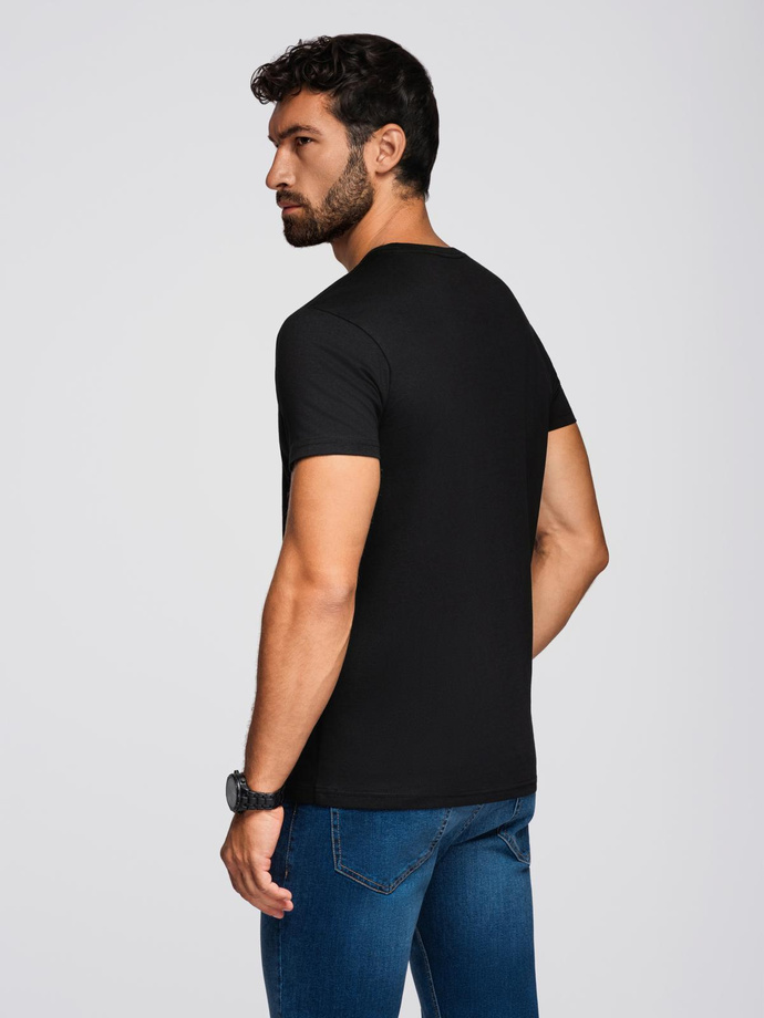 Męski t-shirt z haftem na klatce piersiowej – czarny V1 OM-TSPT-0248