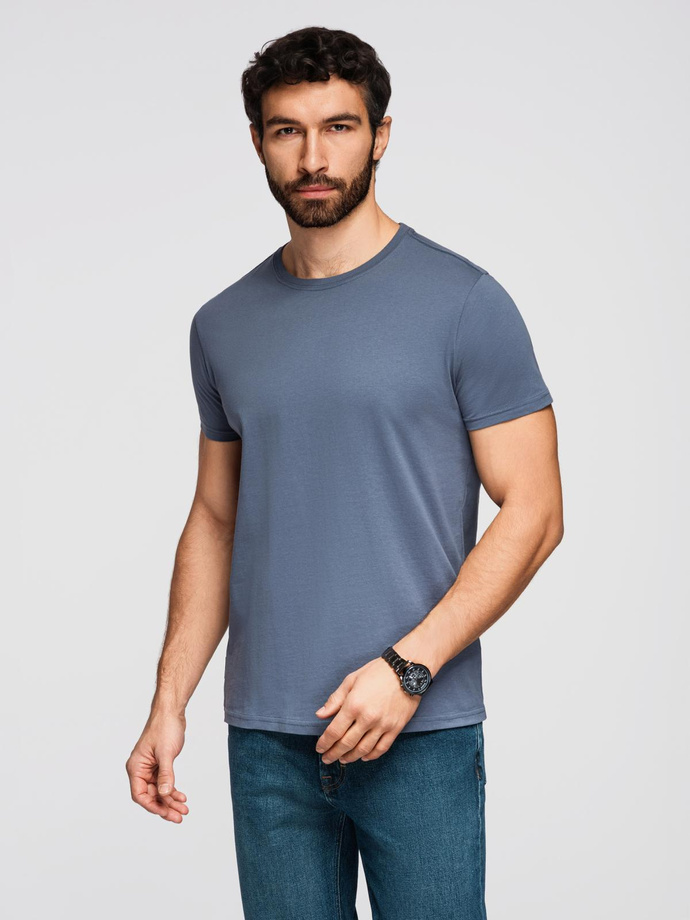 T-shirt męski klasyczny bawełniany BASIC - niebieski denim V7 OM-TSBS-0236