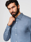 Męska koszula SLIM FIT z ozdobnej tkaniny z kieszonką – niebieska V1 OM-SHCS-0174