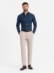 Bawełniana koszula męska we wzory SLIM FIT - atramentowa V3 OM-SHCS-0151