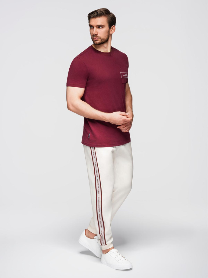 Sportowe spodnie męskie jogger z lampasami – kremowe V2 OM-PASK-0284
