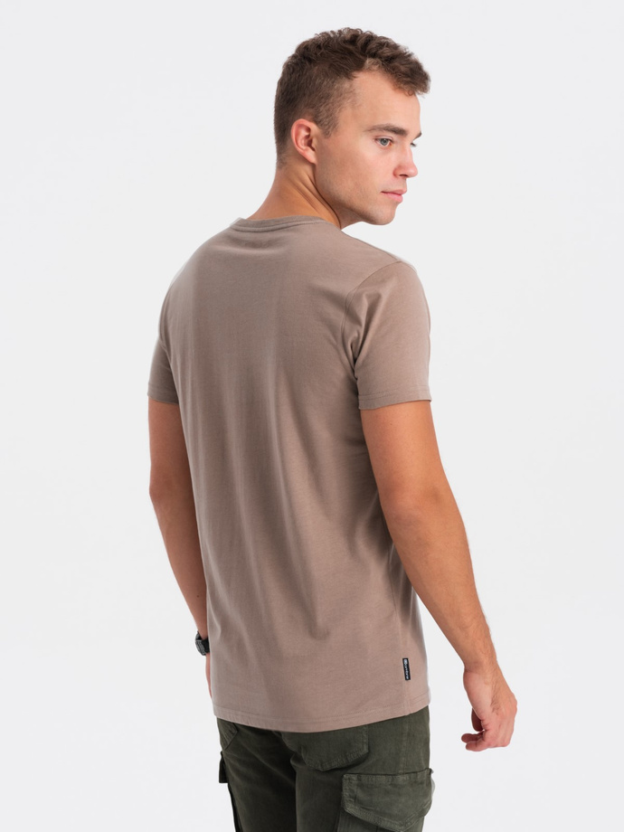 T-shirt męski bawełniany z nadrukiem - jasnobrązowy V2 OM-TSPT-0166