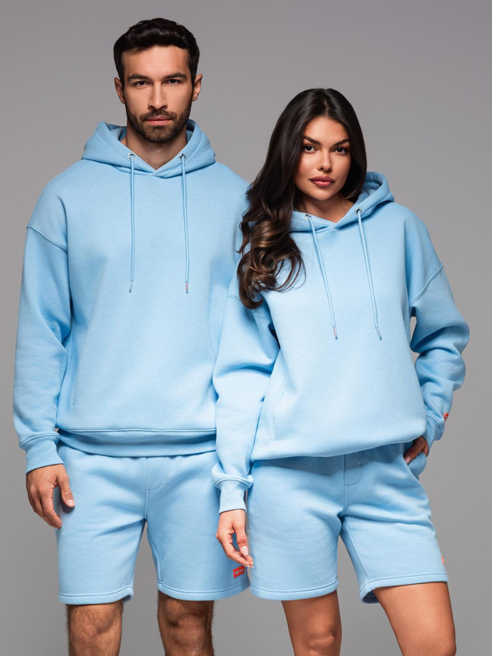 Bluza dresowa unisex z kapturem i kieszeniami – błękitna V8 OU-SNBC-0105