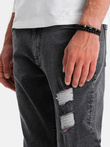 Washowane męskie spodnie jeansowe TAPERED FIT z przetarciami – grafitowe V3 OM-PADP-0163