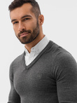 Sweter męski z białym kołnierzykiem - grafitowy V3 E120
