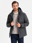 Casualowa męska kurtka puffer z wełną – czarny melanż V2 OM-JAHP-0203