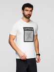 Koszulka męska bawełniana z geometrycznym nadrukiem - biała V2 OM-TSPT-0260