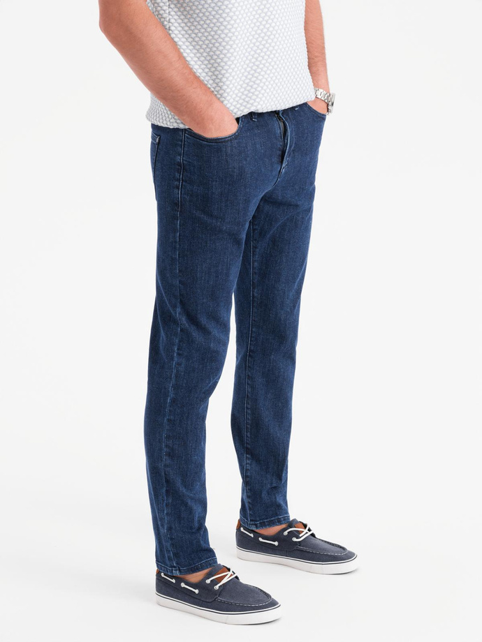 Klasyczne spodnie męskie jeansy SLIM FIT z elastanem – ciemnoniebieskie V3 OM-PADP-0216