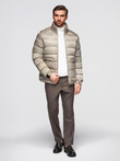 Pikowana męska kurtka z połyskiem i stójką – jasnopopielata V5 OM-JALP-0218