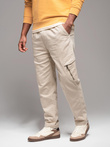 Dzianinowe męskie joggery z kieszeniami cargo – kremowe V1 OM-PAJO-0199