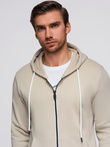 Bluza męska dresowa BASIC rozpinana z kapturem - jasnobeżowa V1 OM-SSBZ-0178