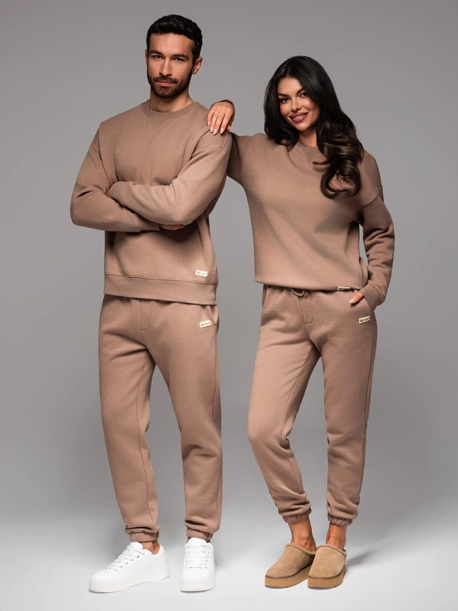 Komplet dresowy UNISEX w stylu athleisure ze spodniami i bluzą - brązowy V16 Z109