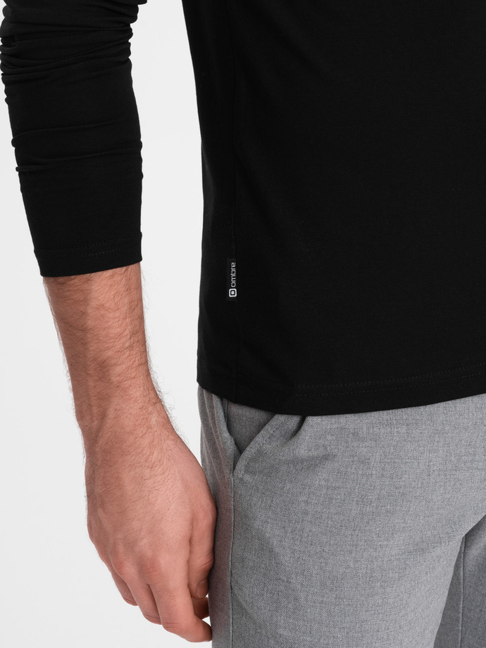 Longsleeve męski z elastanem sygnowany z dekoltem w serek - czarny V3 OM-LSCL-0110