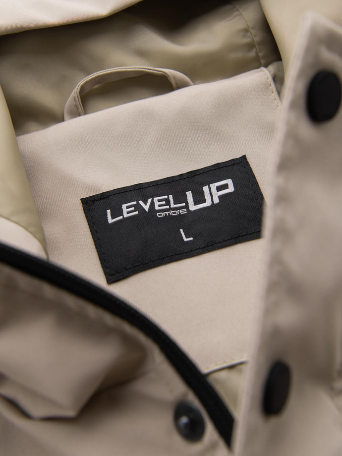 Funkcjonalna męska kurtka przejściowa z kapturem – beżowa V3 OM-JANP-0225