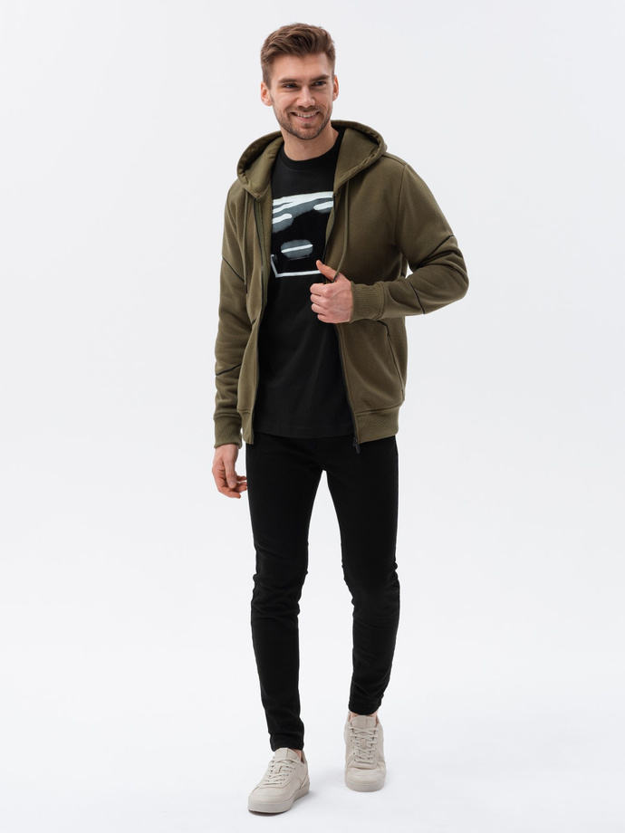 Bluza męska rozpinana z kapturem - ciemnooliwkowa V4 B1421