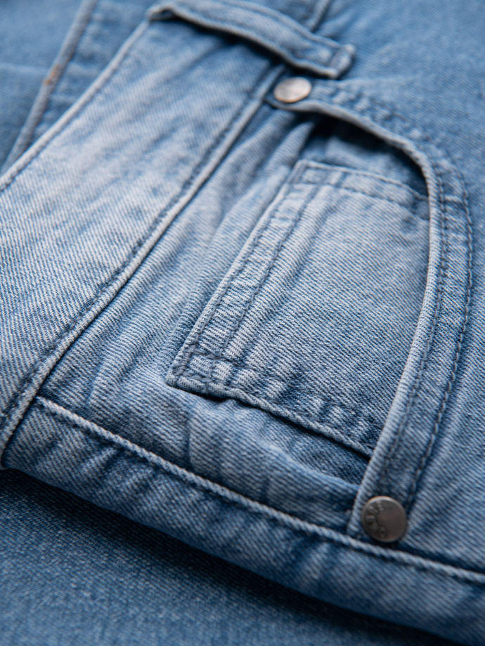 Spodnie męskie jeansowe CARROT z przetarciami - jasnoniebieskie V1 OM-PADP-0253