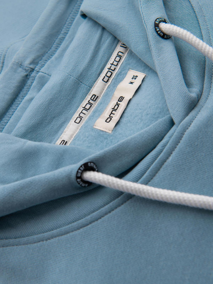 Bluza męska dresowa BASIC kangurka z kapturem - niebieska V7 B1674