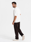 Męski bawełniany t-shirt LOOSE FIT z okrągłym dekoltem – kremowy V2 OM-TSBC-0234