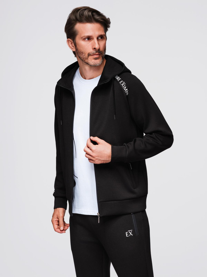 Rozpinana bluza męska ze stójką i kapturem – czarna V1 OM-SSZP-0216
