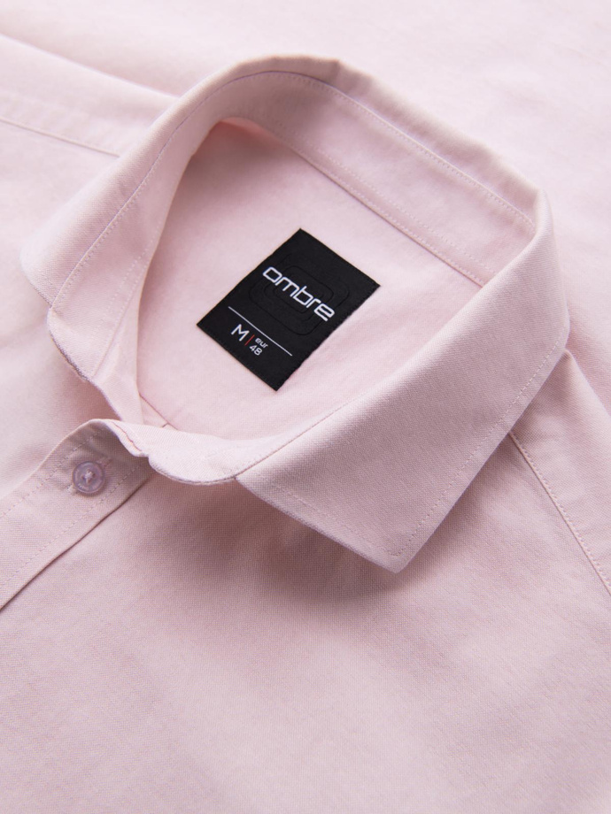 Bawełniana pastelowa męska koszula typu oxford – jasnoróżowa V1 OM-SHOS-0183