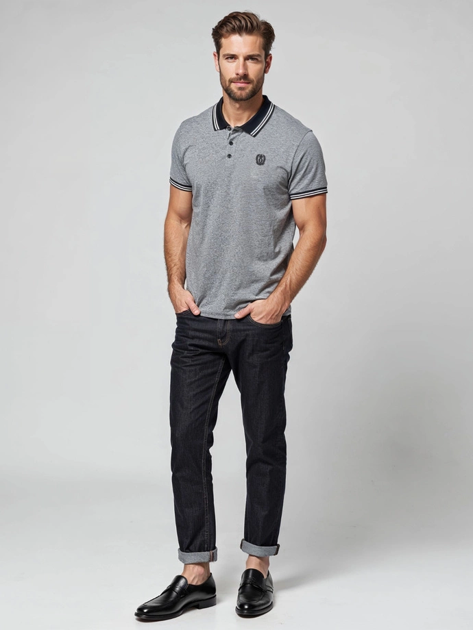 Melanżowa koszulka męska polo z kołnierzykiem w paski – czarna V1 OM-POSS-0109