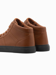 Buty męskie sneakersy za kostkę z kontrastową podeszwą - camel V5 OM-FOTH-0124