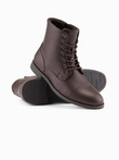 Buty męskie z ekoskóry z ocieplaną wysoką cholewką – ciemnobrązowe V2 OM-FOBO-0172 (BROWN)