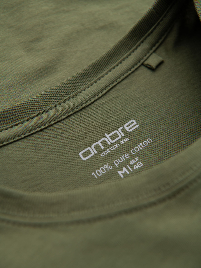 T-shirt męski klasyczny bawełniany BASIC - khaki V6 OM-TSBS-0236