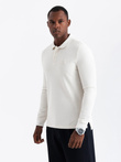 Strukturalny longsleeve męski polo z naszywką – biały V2 OM-POLS-0131