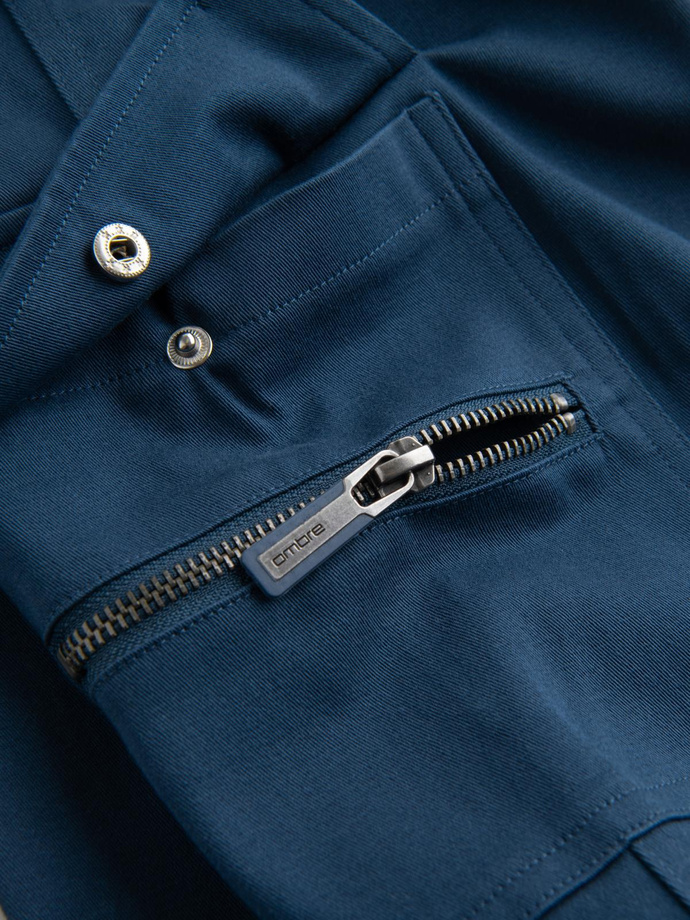 Męskie spodnie cargo STRAIGHT LEG z zapinanymi na zamek kieszeniami – ciemnoniebieskie V1 OM-PACG-0204