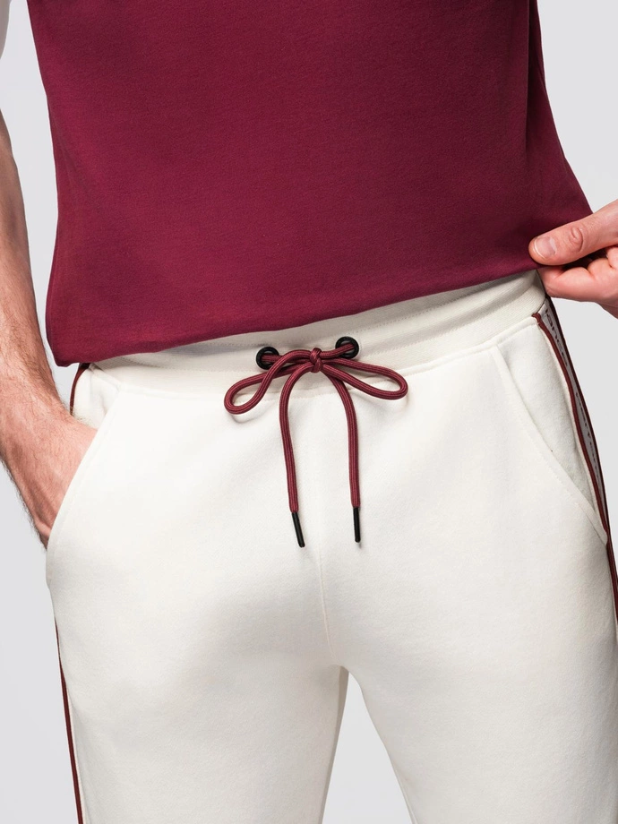 Sportowe spodnie męskie jogger z lampasami – kremowe V2 OM-PASK-0284