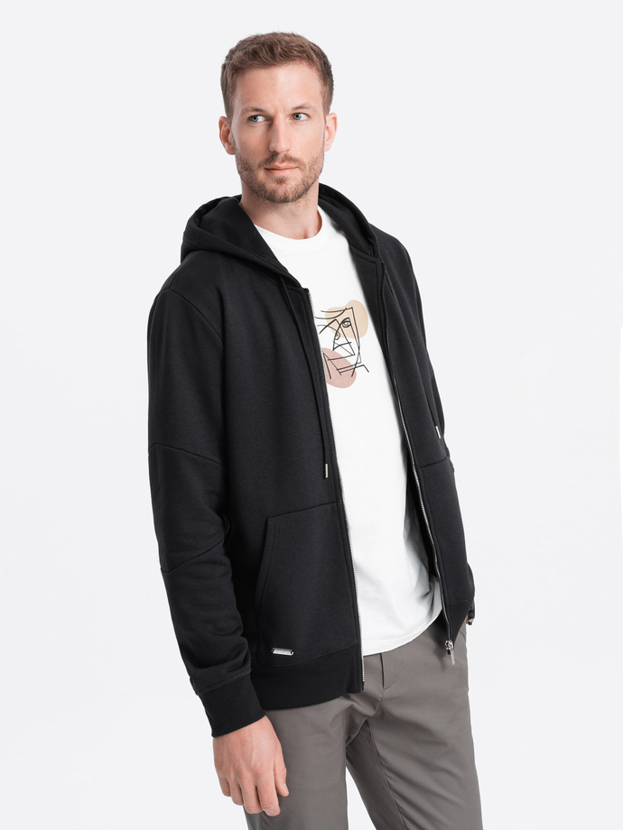 Bluza męska rozpinana z kapturem - czarna V1 OM-SSZP-22FW-003