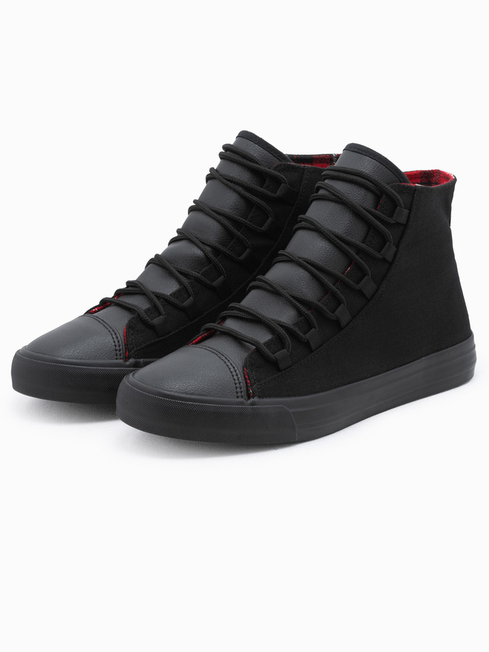 Buty męskie trampki z łączonych materiałów - czarne V1 OM-FOTH-0143