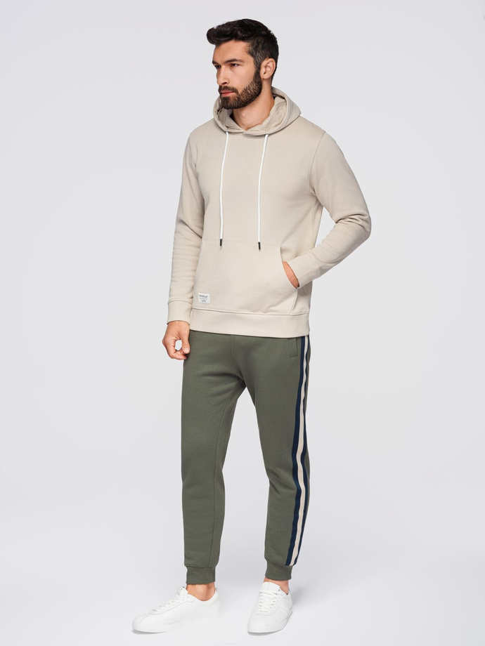 Męska bluza dresowa BASIC kangurka z kapturem - jasnobeżowa V1 B1674