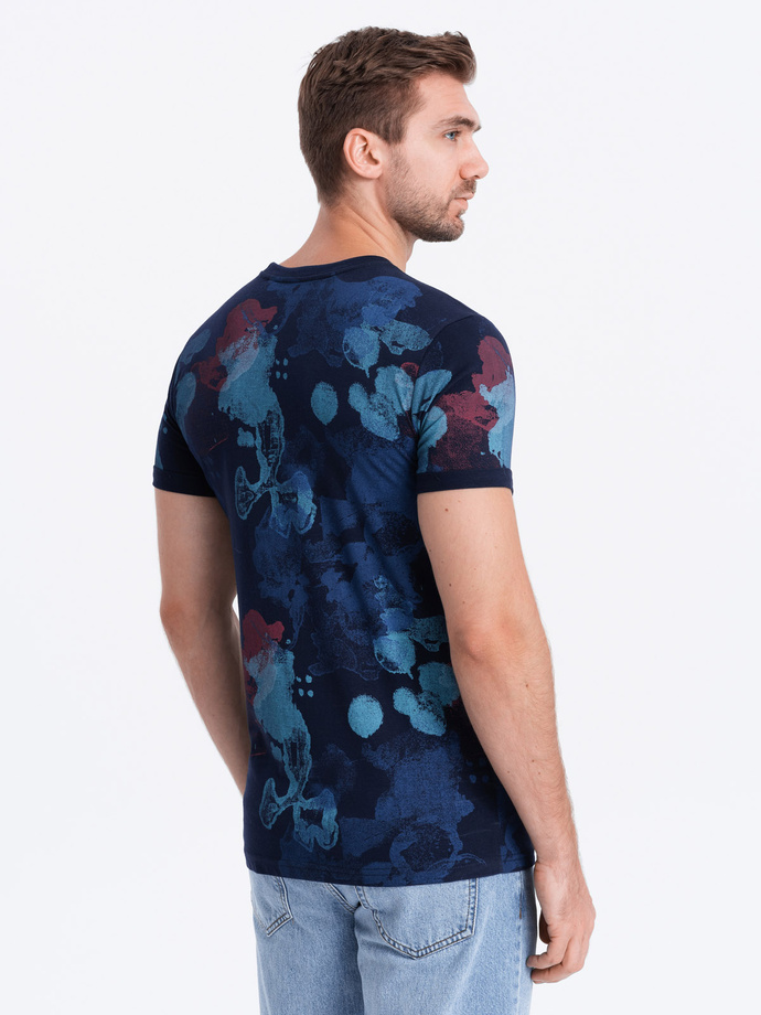 T-shirt męski z nadrukiem - ciemnoniebieski V4 S1377
