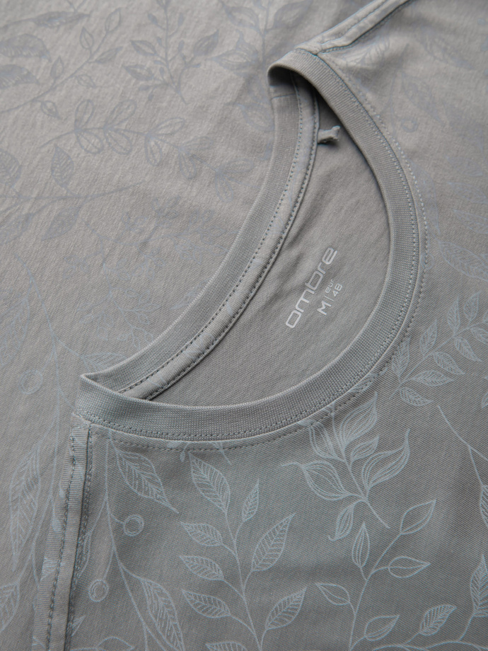 T-shirt męski bawełniany z nadrukiem z motywem roślinnym - szara V3 OM-TSFP-0262