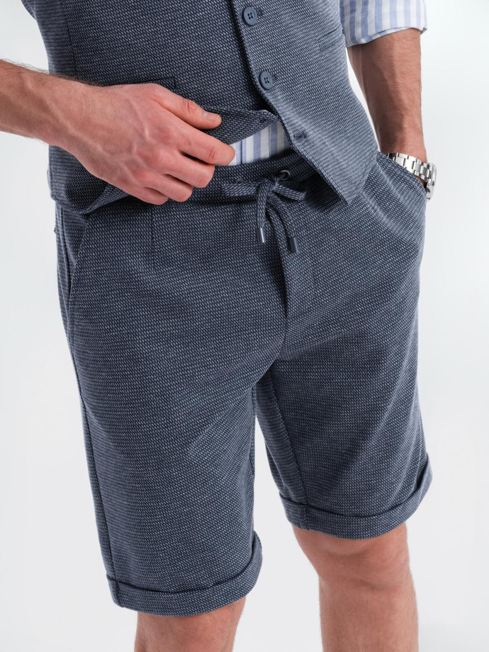 Męski zestaw elegancki kamizelka garniturowa + szorty - granatowy V1 Z112