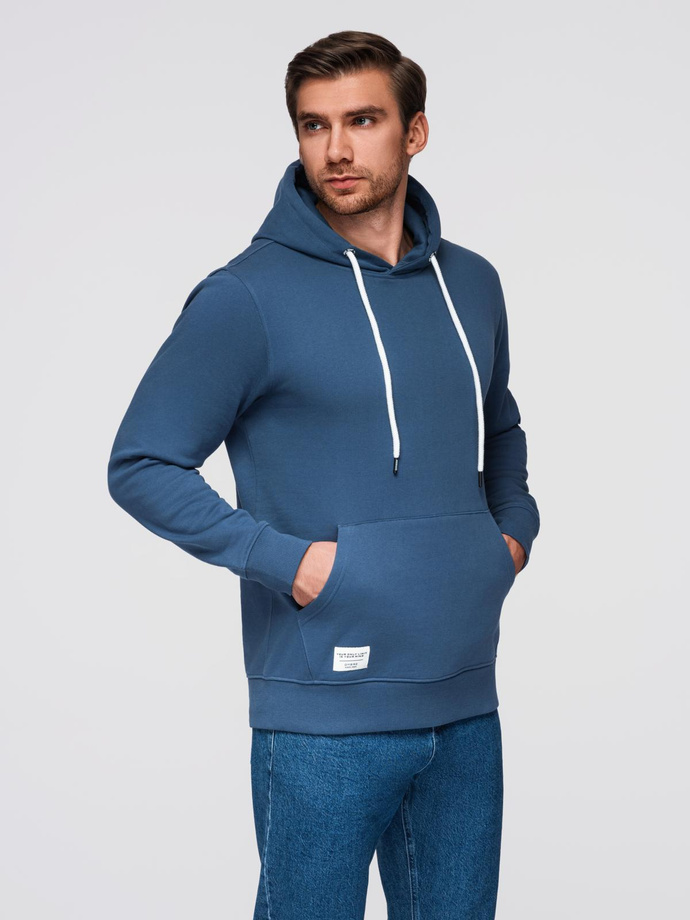 Bluza męska dresowa BASIC kangurka z kapturem - granatowa V4 B1674